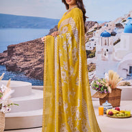 Trendy floral saree summer look