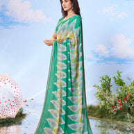 Green embroidered chiffon saree festive wear
