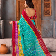 Blue bandhani printed chiffon saree festive wear