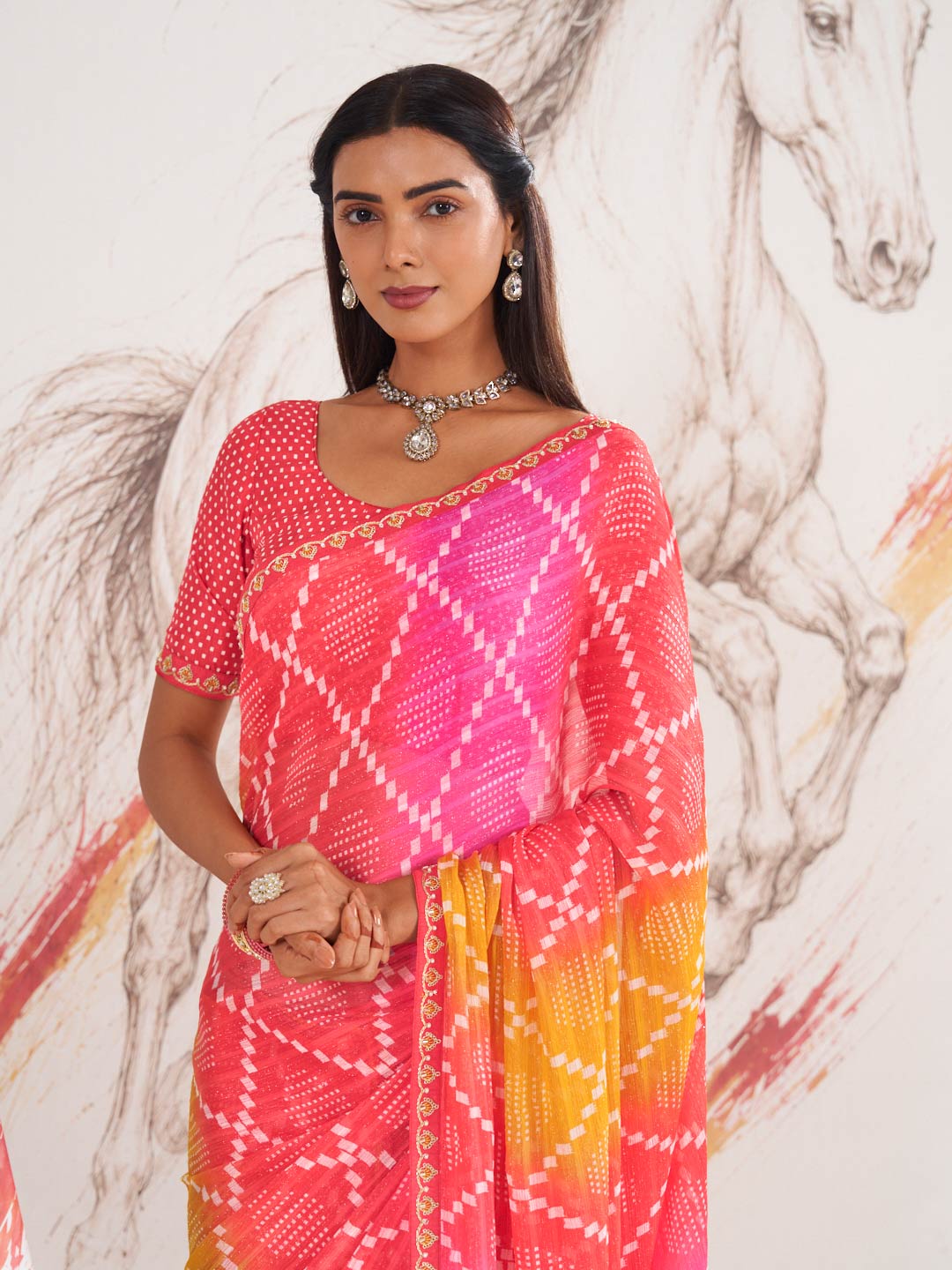 Laxmipati Murli Pink Chiffon Geometric Saree