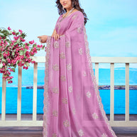  Purple sequin embroidered chiffon saree festive wear 