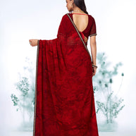 Red floral printed georgette saree festive wear