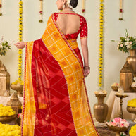 Red bandhani printed georgette saree party wear