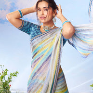  Blue plain georgette saree office wear