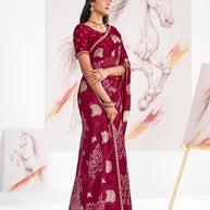 Laxmipati Murli Maroon Chiffon Floral Saree