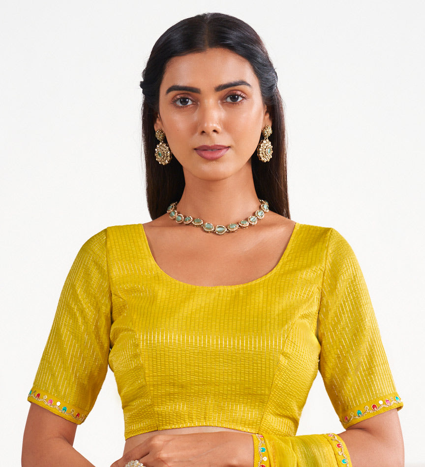 Laxmipati Murli Yellow Chiffon Striped Saree