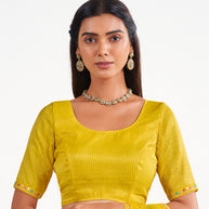 Laxmipati Murli Yellow Chiffon Striped Saree