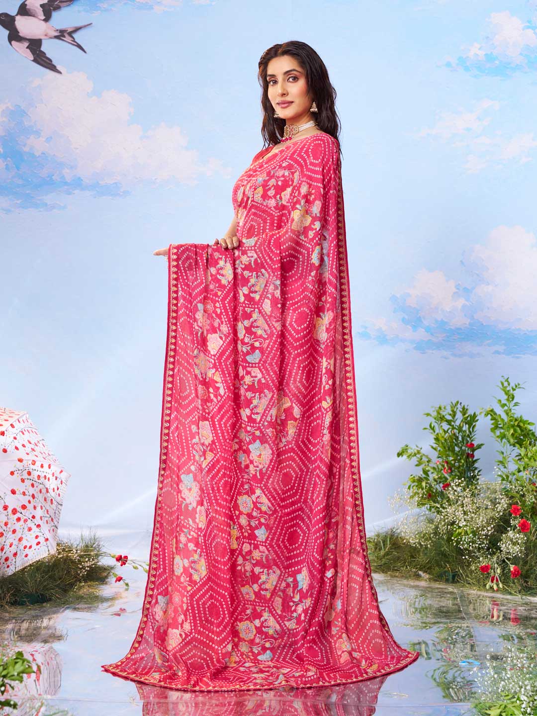 Pink zari silk saree wedding wear 