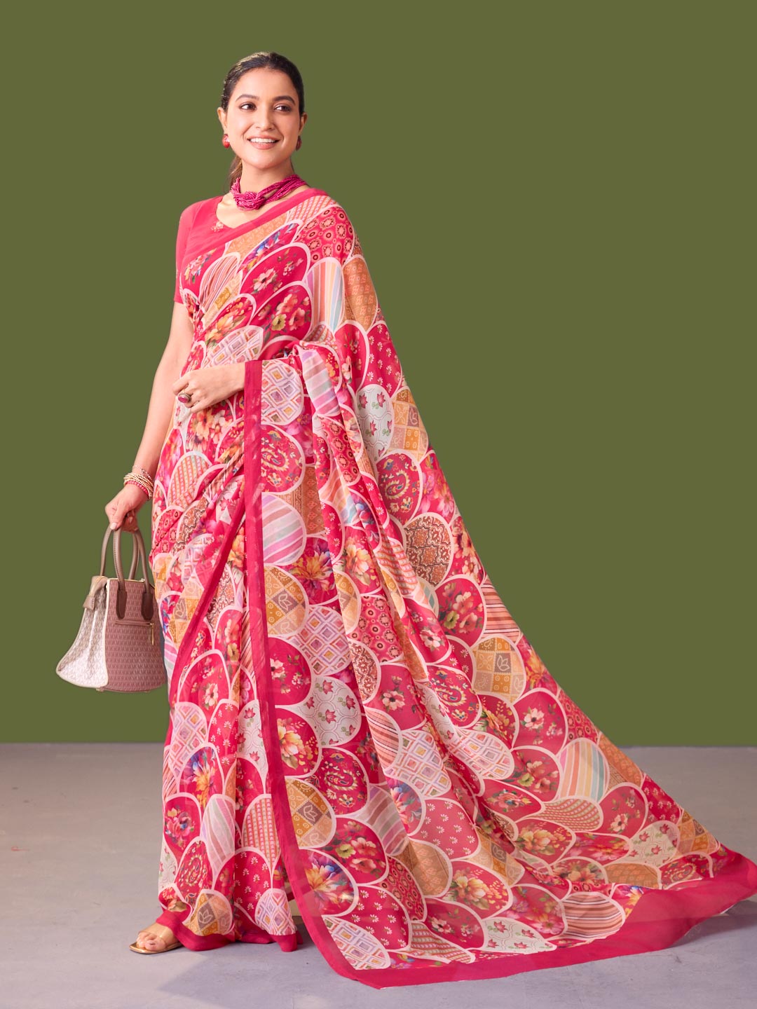 Laxmipati Dillagi Pink Georgette Floral Saree