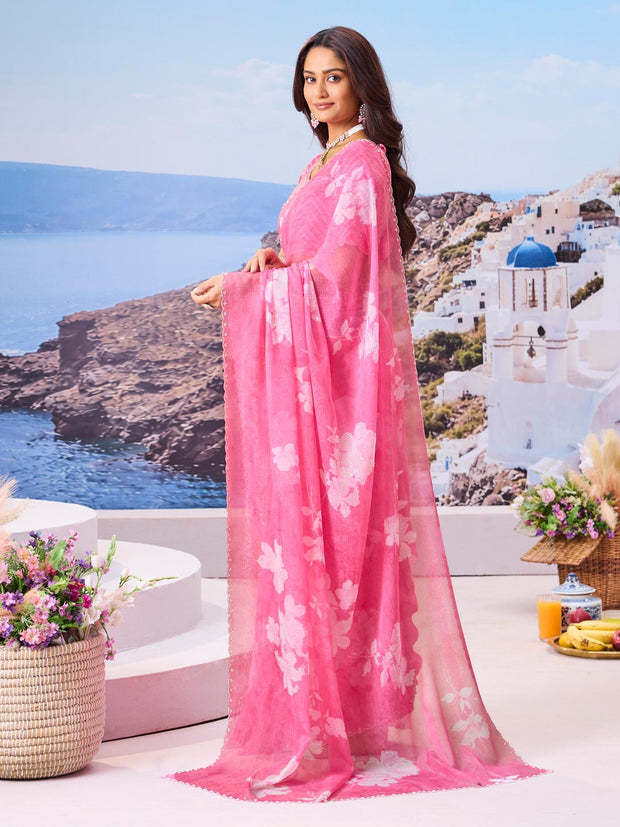 Trendy pink saree casual wear