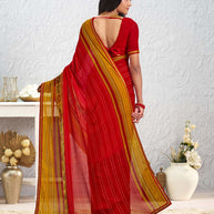 Red floral printed georgette saree party wear