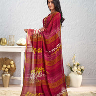 Pink floral printed georgette saree daily wear