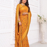 designer orange printed saree