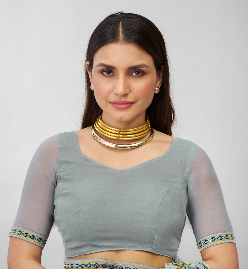 Laxmipati Bhaavana Grey Georgette Floral Printed Saree