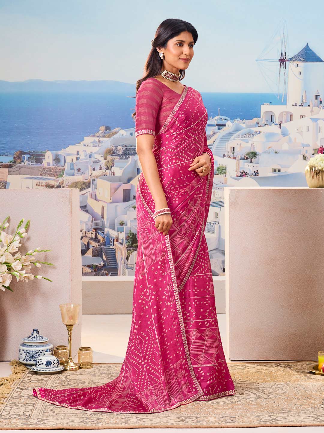 Stylish pink saree