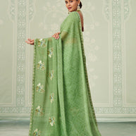 Green floral embroidered chiffon saree casual wear