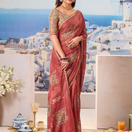 Stylish brown printed saree