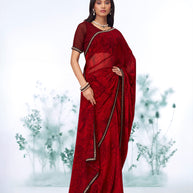 Red floral printed georgette saree casual wear