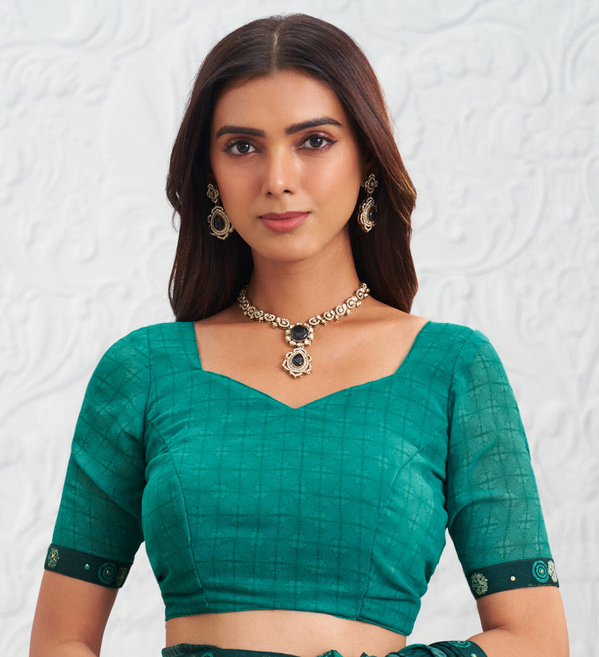 green georgette saree