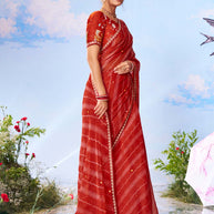  Red mirror embellished silk blend saree wedding wear 