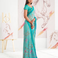 Laxmipati Murli Blue Chiffon Floral Saree