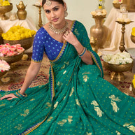 Green bandhani printed georgette saree casual wear