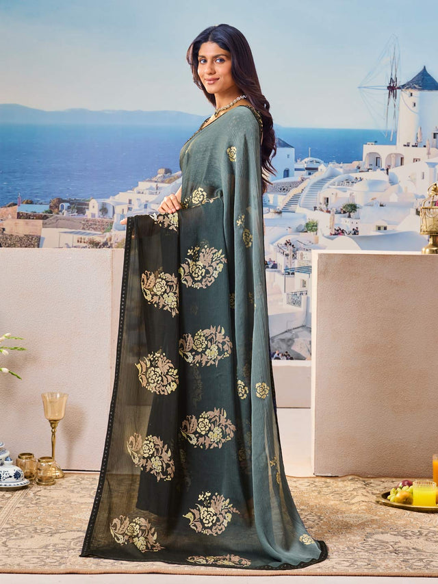 Stylish black saree party wear look
