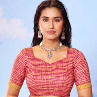Pink geometric printed chiffon saree ethnic wear