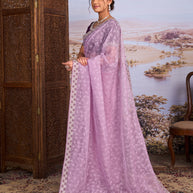 Purple floral embroidered chiffon saree daily wear