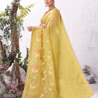 Yellow embroidered saree lightweight style