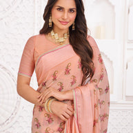 designer peach printed saree