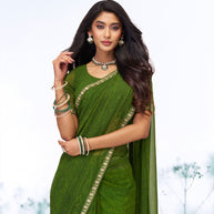 Green floral printed georgette saree wedding wear