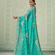 Green embroidered chiffon saree casual wear
