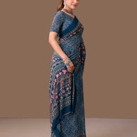 Laxmipati Dillagi Navy Blue Georgette Floral Saree