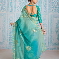 Laxmipati Aanya Blue Chiffon Embroidered Saree