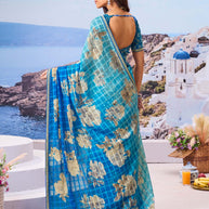 Blue trendy floral saree