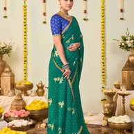 Green bandhani printed georgette saree wedding wear