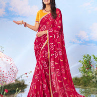 Red geometric printed georgette saree festive wear