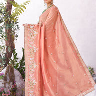 Peach embroidered saree premium look