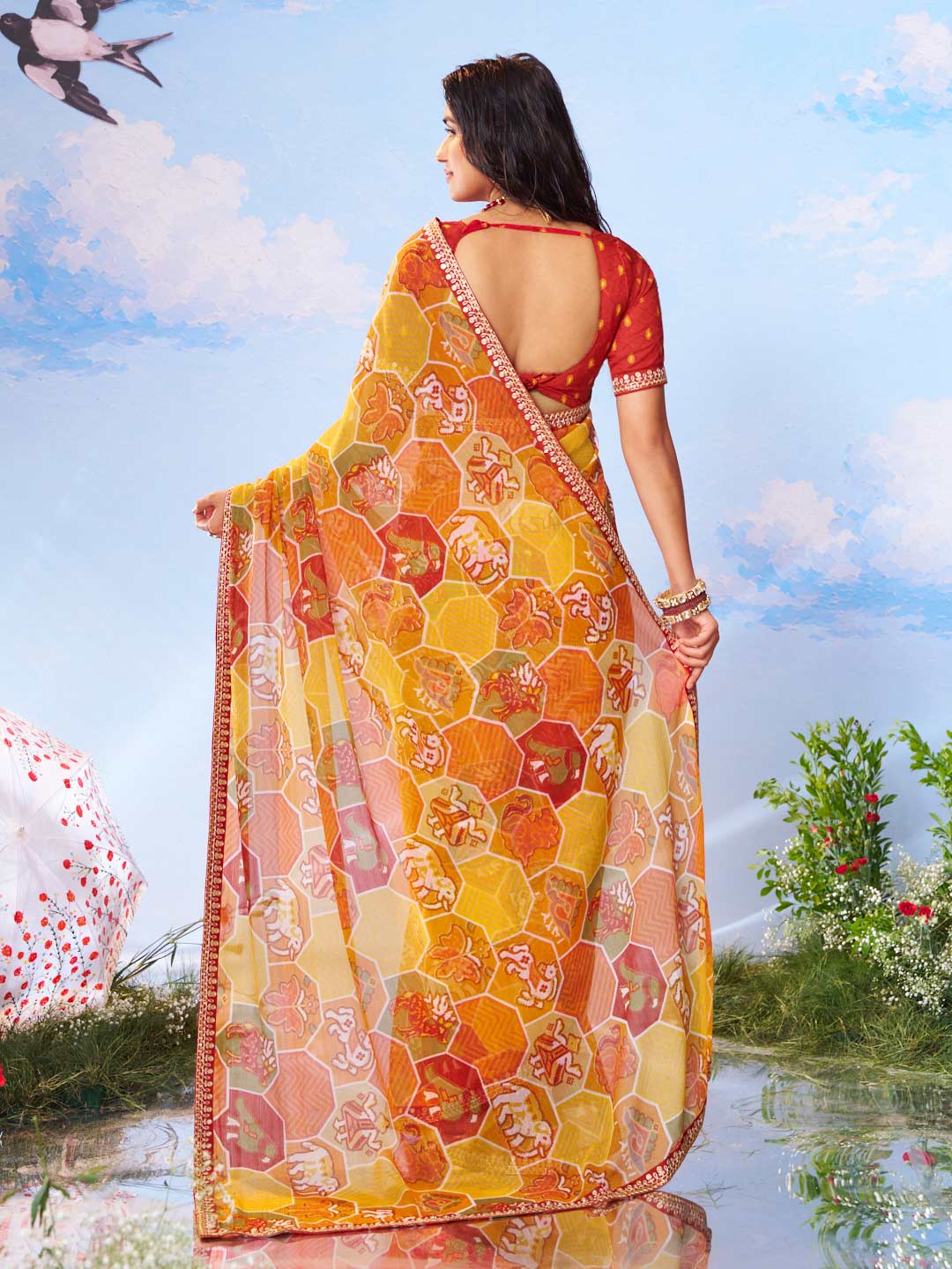 Yellow woven silk saree bridal wear
