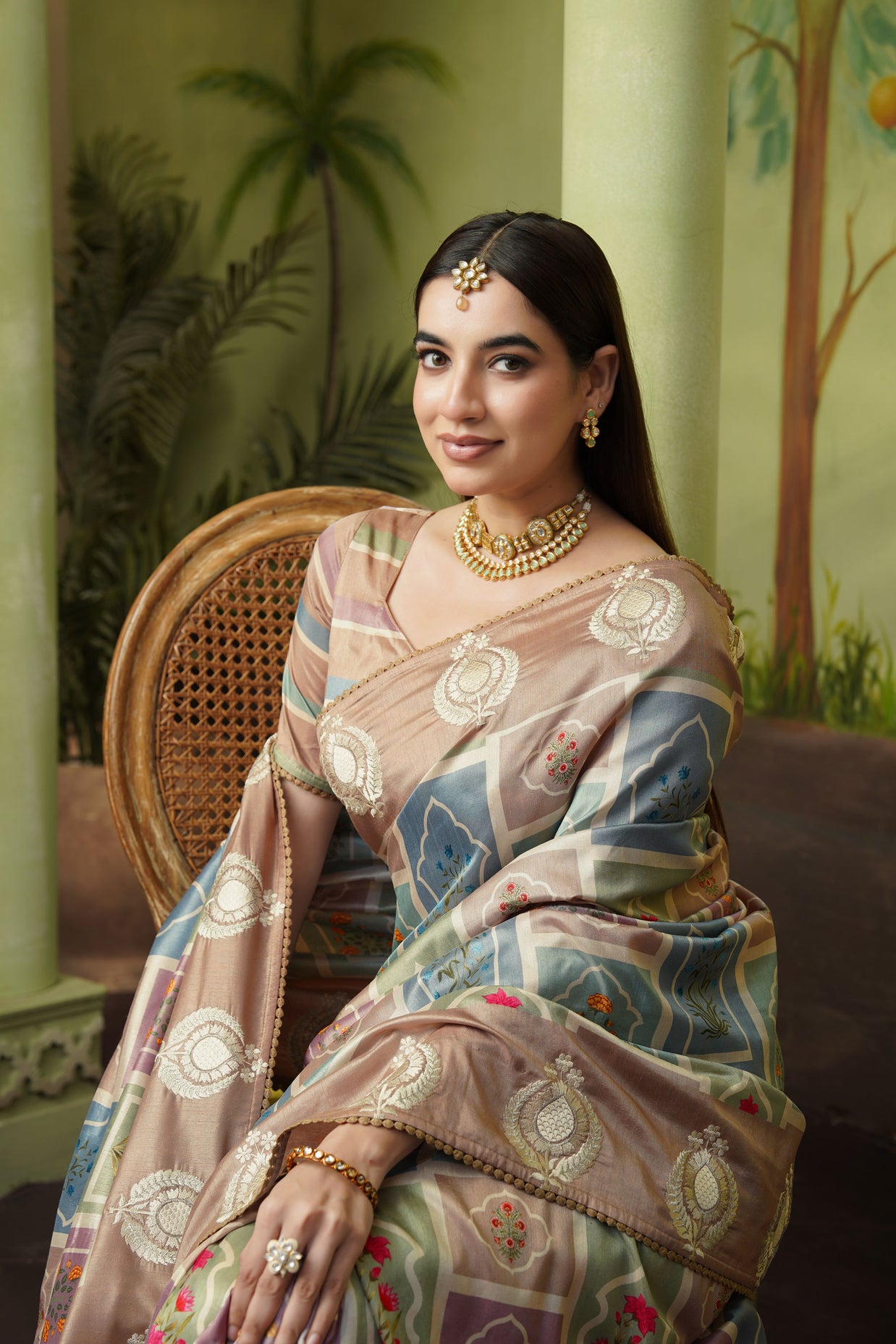 Brown embroidered silk blend saree daily wear