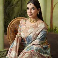 Brown embroidered silk blend saree daily wear