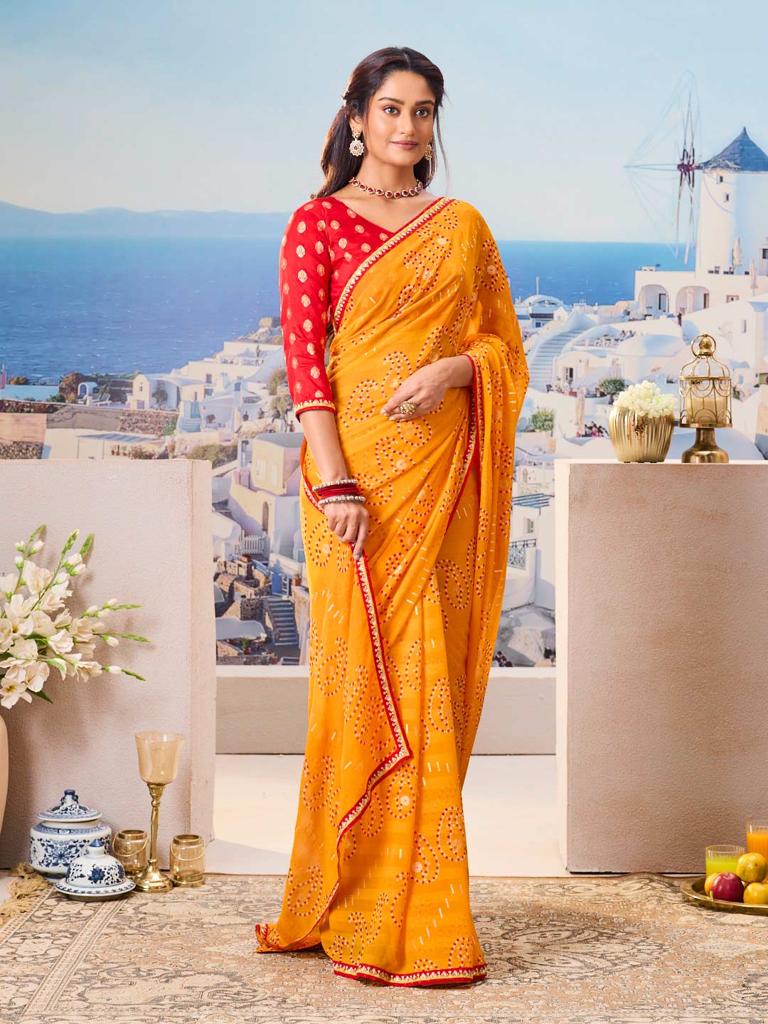 Trendy mustard saree daily wear