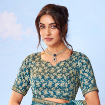 Blue geometric printed silk blend saree ethnic wear
