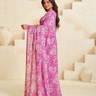 Pink floral saree lightweight wear