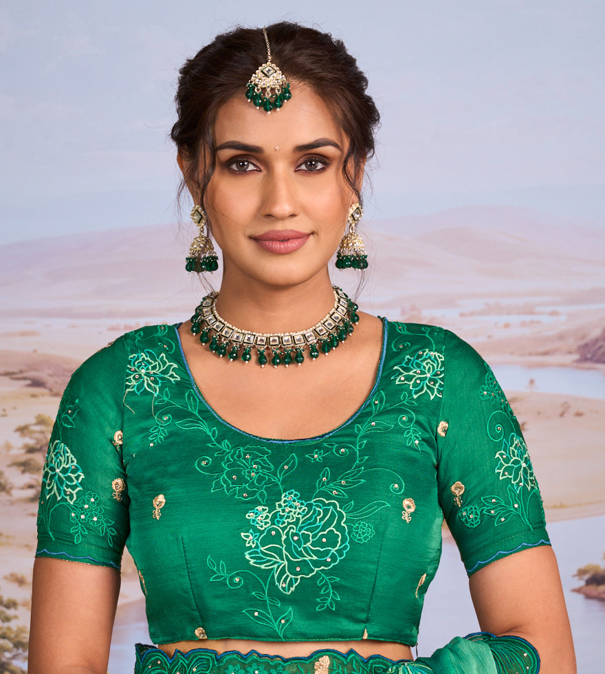 bottle green saree