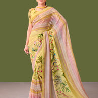 Laxmipati Dillagi Yellow Georgette Floral Saree