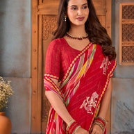 Red woven chiffon saree party wear