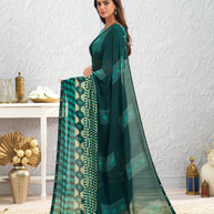 Green geometric printed georgette saree festive wear