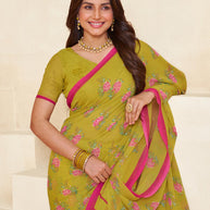 Mustard floral georgette saree trendy style